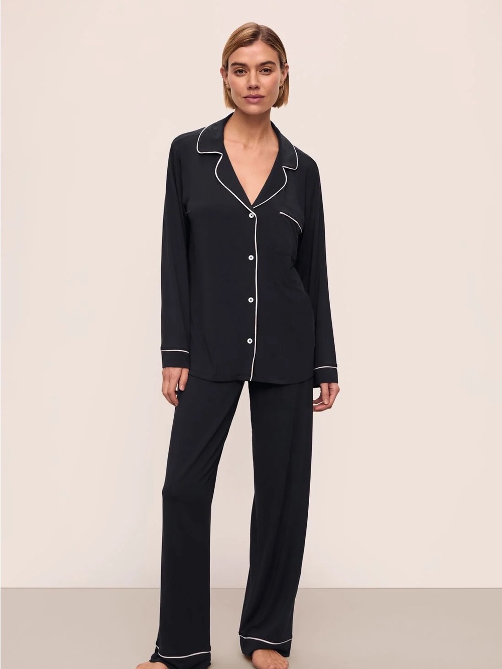 Black Women's Classic Piped Pajama Set : Gisele TENCEL™ Modal Long PJ Set